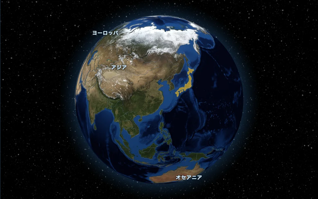 星空のなかに浮かぶ3D地球儀。国をクリックすると世界データを調べられる