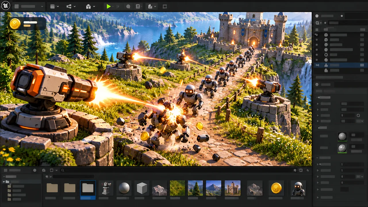 「UE5で作る！ウェーブ防衛ゲーム」の教材の画面